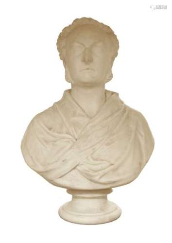 A white marble bust of a man, 73cm high
