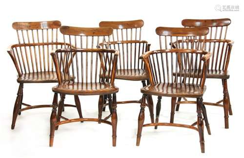 An harlequin set of five early Victorian yew wood …