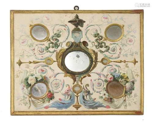 A French painted and mirror inset panel, 19th cent…