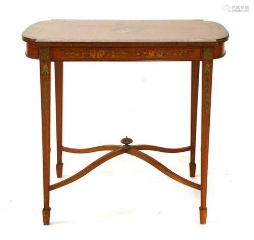 An Edwardian satinwood and painted side table, the…