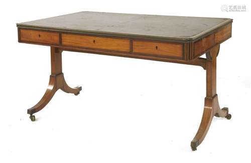 A satinwood and rosewood library table, with a cro…