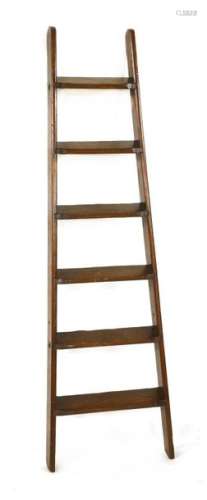 A pine library ladder, of tapering form, 50cm wide…