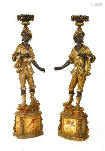 A pair of Florentine style carved wooden blackamoo…