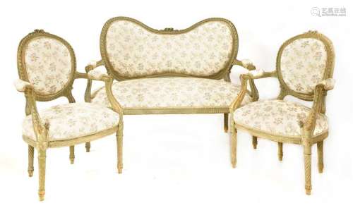 A Louis XVI three piece salon suite, 20th century,…