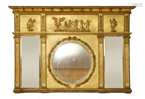 A Regency gilt overmantel mirror, the frieze with …