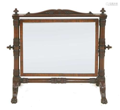 A Regency mahogany dressing mirror, the scrolling …