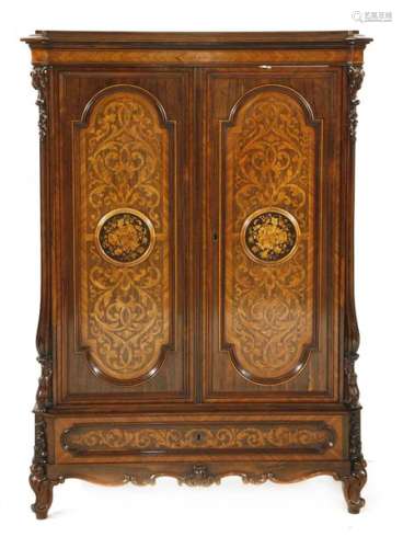 A French rosewood and inlaid side cabinet, late 19…
