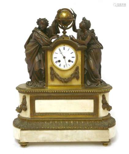A French marble and ormolu mantel clock, mid to la…