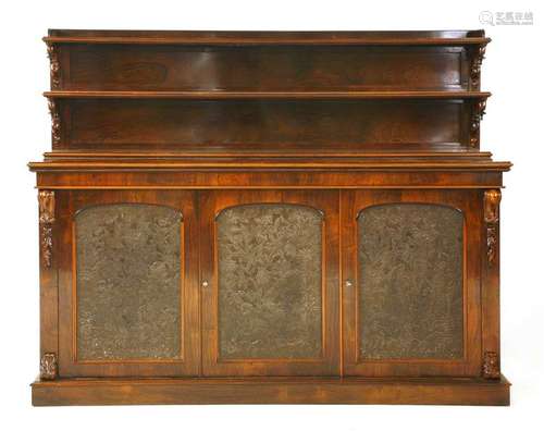 A rosewood three door side cabinet, c.1820, the cu…