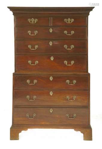 A George III mahogany chest on chest, two short ov…