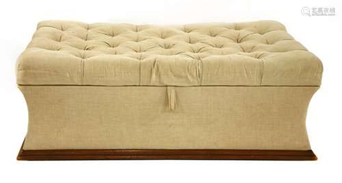 An upholstered ottoman, the button upholstered top…