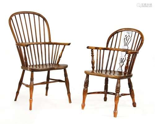 A yew wood, elm and beech high back Windsor chair,…