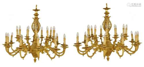 A pair of large gilt metal twenty four light elect…