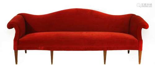 A George III style camel back settee, with red vel…