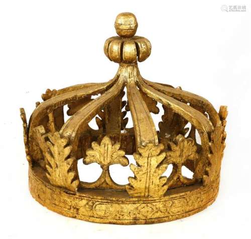 A giltwood hanging light, in the form of a crown w…