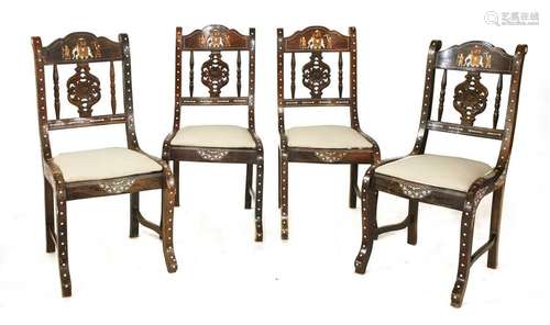 A set of four Indian rosewood and ivory inlaid cha…