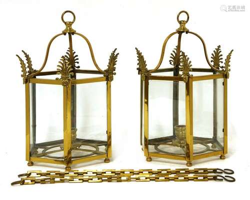 A pair of Regency style brass hall lanterns, 20th …