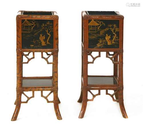 A pair of chinoiserie jardinière stands, the bambo…