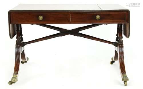 A Regency mahogany sofa table, rosewood crossbande…