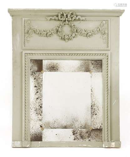 A French style grey painted trumeau wall mirror , …