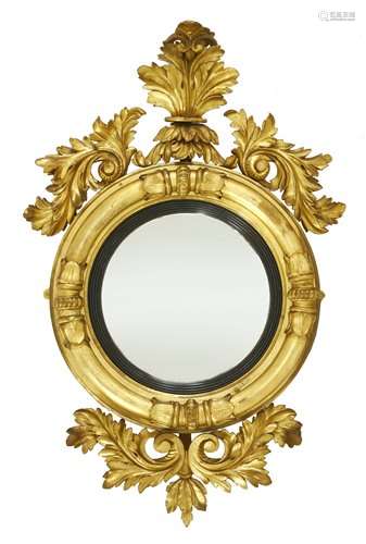 A Regency giltwood convex wall mirror, with acanth…