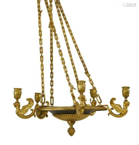 A Regency style gilt bronze chandelier, 20th centu…