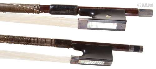 Two Violin Bows Attributed to the Dodd Family: Both with mother-of-pearl inlay,