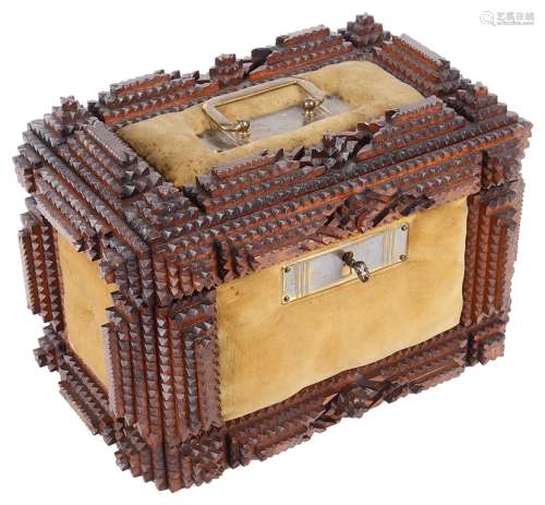 A Tramp Art Cushioned Box: Circa 1920,