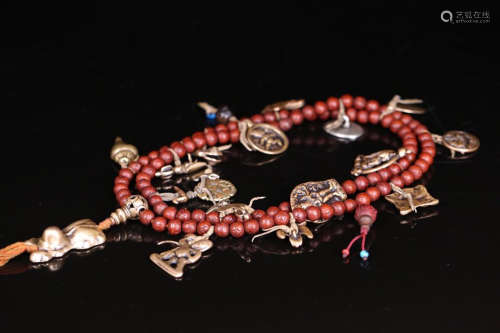 A LONGYAN BODHI ROSARY WITH SILVER DESIGNED