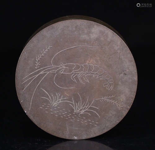 A BRONZE CASTED SHRIMP PATTERN INK BOX