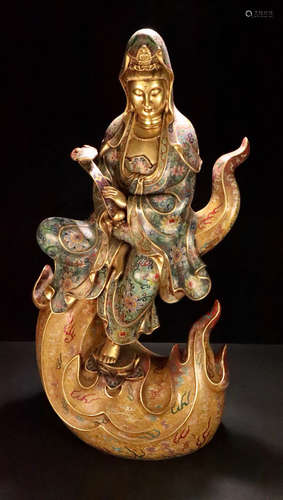 A CLOISONNE CASTED GUANYIN BUDDHA