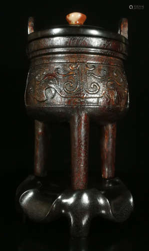 A CHENXIANG WOOD CARVED BEAST PATTERN CENSER