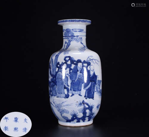 A WHITE&BLUE GLAZE STORY PATTERN VASE