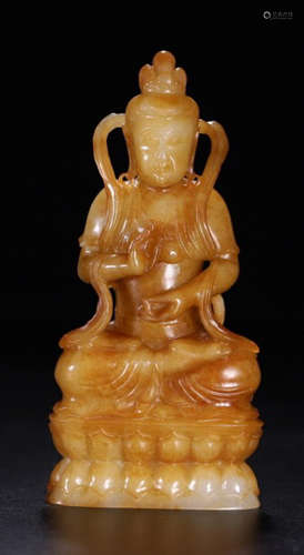 A HETIAN JADE CARVED GUANYIN BUDDHA