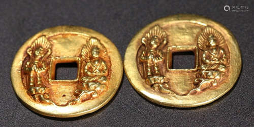 PAIR GOLD CASTED BUDDHA PATTERN COINS