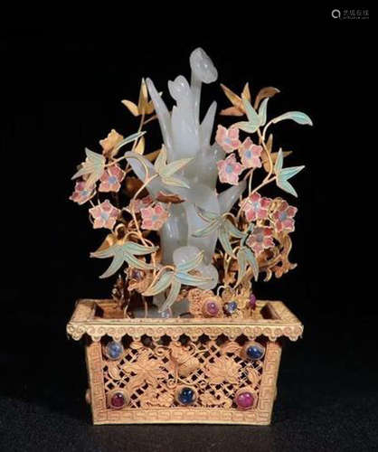 A GOLD FILIGREE GEM DECORATED BONSAI