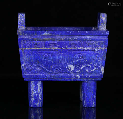 A LAZULI CARVED BEAST PATTERN DOUBLE EAR CENSER