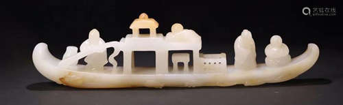 A HETIAN JADE CARVED STORY SHIP SHAPED PENDANT