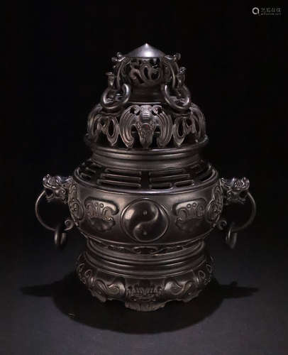 A ZITAN WOOD CARVED AUSPICIOUS PATTERN CENSER