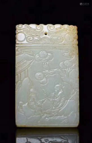 A HETIAN JADE CARVED STORY PATTERN PENDANT