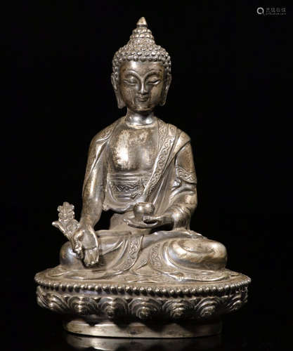 A SILVER CASTED PHARMACIST BUDDH