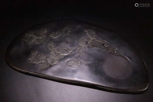 A HELAN STONE CARVED AUSPICIOUS PATTERN INK SLAB