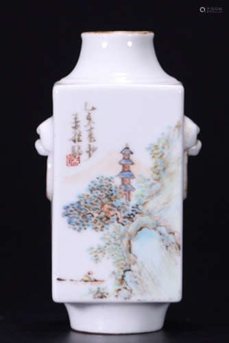 A FAMILLE ROSE GLAZE LANDSCAPE PATTERN CONG VASE