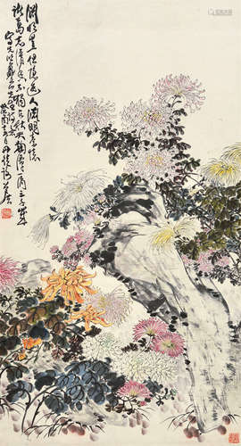 谢公展 癸酉 1933年作 菊花 立轴 设色纸本