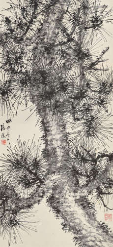 汤涤 甲申 1944年作 古松 立轴 水墨纸本