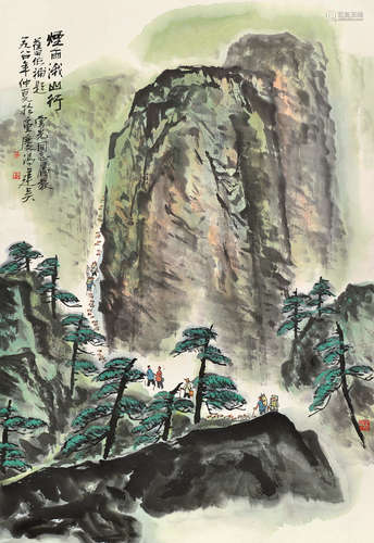 冯建吴 烟雨涐山行 镜片 设色纸本