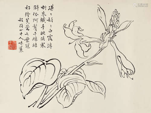 郭味蕖 白描花卉 镜片 水墨纸本