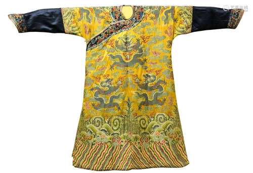 Imperial Yellow-Ground Embroidered Formal Dragon Robe