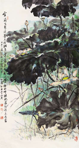 刘止庸（1910-1996） 1988年 作 晓露微凉 设色纸本 立轴