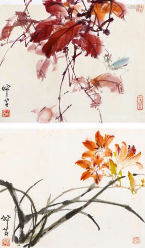 穆仲芹（1906-1990）  花卉草虫 设色纸本 托片